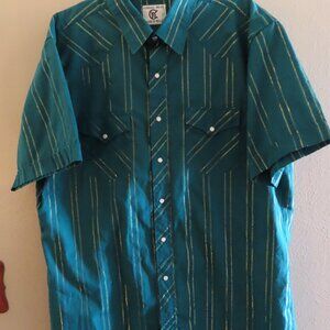 Corral West Ranch Wear Men's Short Sleeve Shirt; Green/Gold; Snaps; Size XL